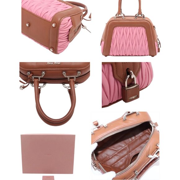 AUTHENTICATED Miu Miu Matelasse Pink Brown Bowler Bag with Box + Authentication - Picture 11 of 12